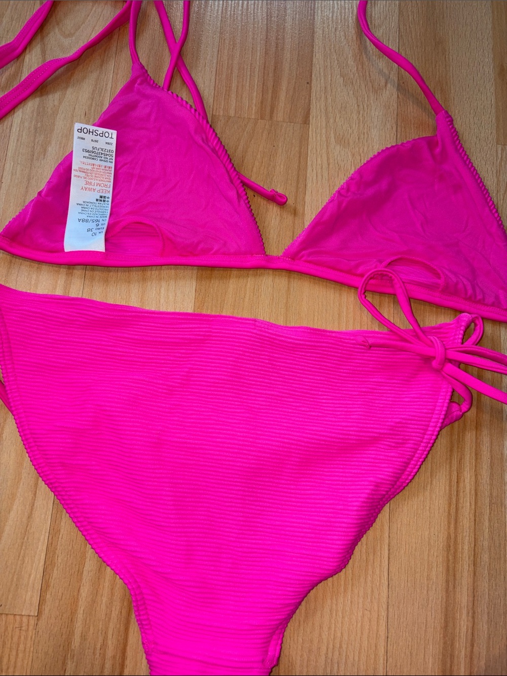 Topshop Neon Pink Ribbed Triangle Bikini Set - Picture 4 of 5